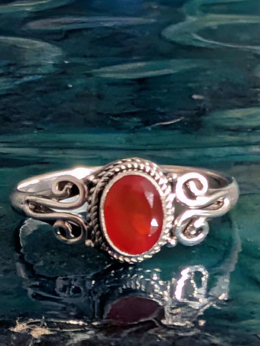 New 925 Solid Sterling Silver Ring Genuine Red Carnelian Ring Size 11